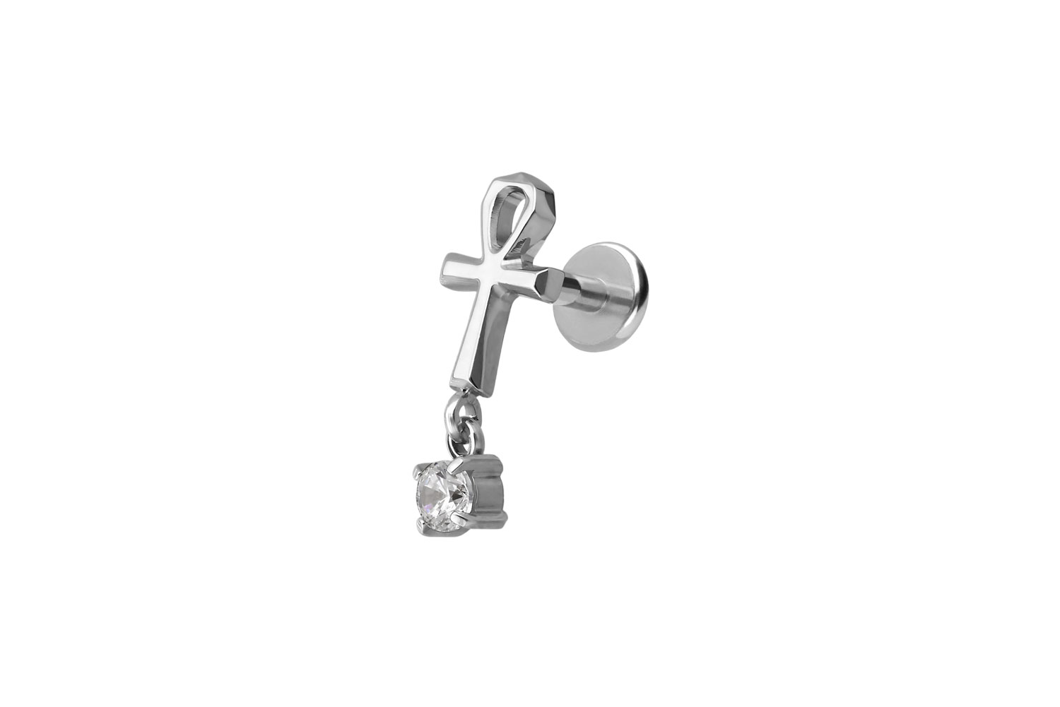 Titan Labret Piercing mit Push Fit ANKH + KRISTALL